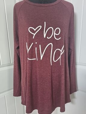 Be Kind Burgundy Long Sleeve Tunic, Medium